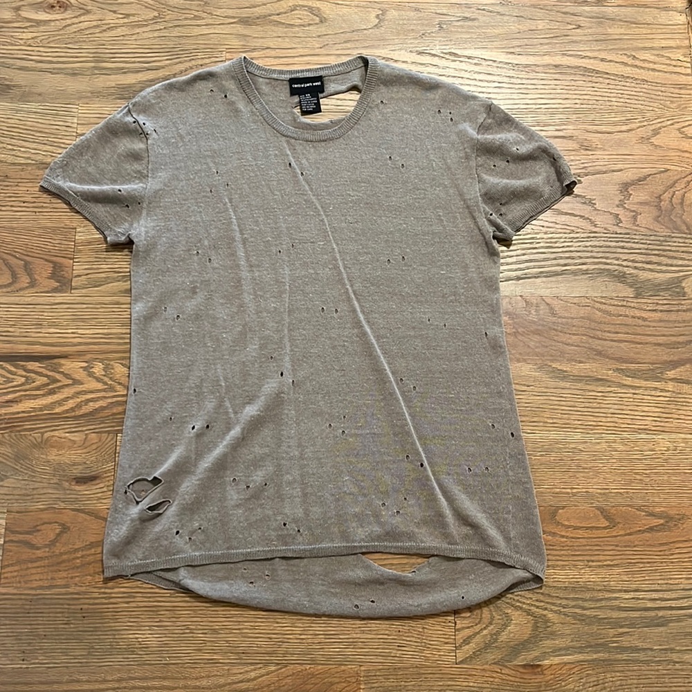Central Park West Linen Ripped Tee XS EUC